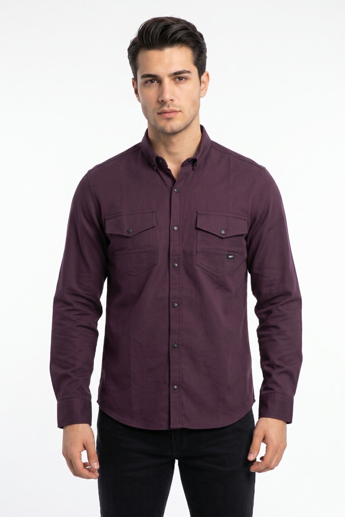 Erkek Spor Likralı Çift Cep Kapaklı Gömlek BGL-ST05467 MÜRDÜM - S