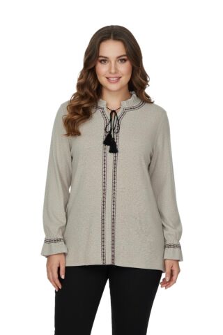 Kadın Yumoş Yaka Bağcıklı Kol Valonlu Modelli Bluz BGL-ST05141