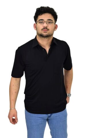Erkek Gömlek Yaka Tişört T6064 BGL-ST04541 SİYAH - 2XL