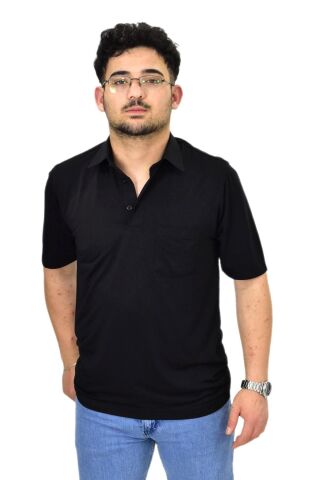 Erkek Gömlek Yaka Tişört T6064 BGL-ST04541 SİYAH - 2XL