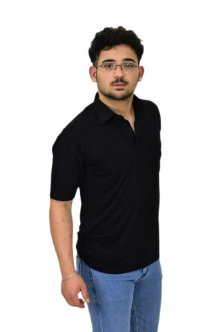 Erkek Gömlek Yaka Tişört T6064 BGL-ST04541 SİYAH - 2XL