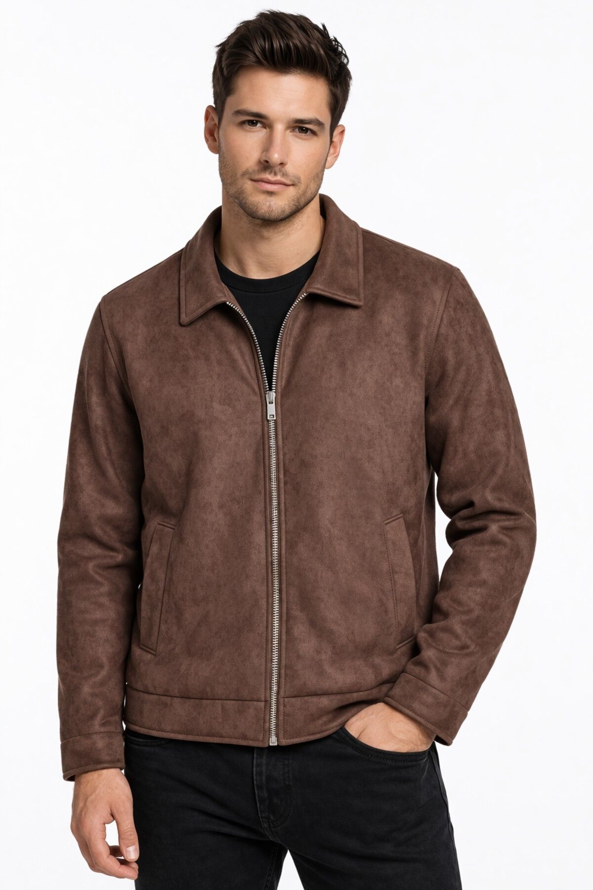 Erkek Siyah Regular Fit Mevsimlik Süet Spor Mont BGL-ST05013 KAHVE - S