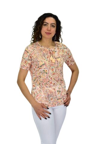 Kadın Kısa Kol Baskılı Bluz BGL-ST04703 TURUNCU - 2XL