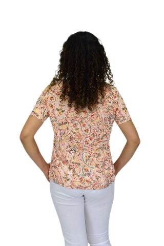 Kadın Kısa Kol Baskılı Bluz BGL-ST04703 TURUNCU - 2XL