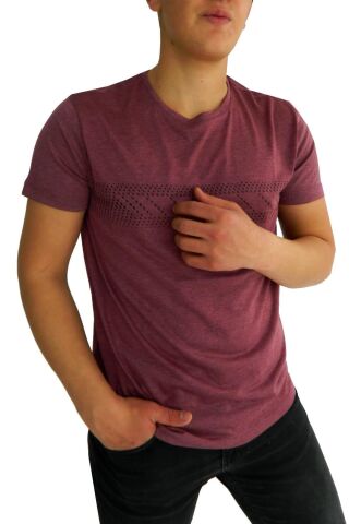 NAYKI ERKEK SIFIR YAKA PANO BASKILI PETEK SÜPREM T-SHİRT 2123 BGL-ST01 NAR - XL