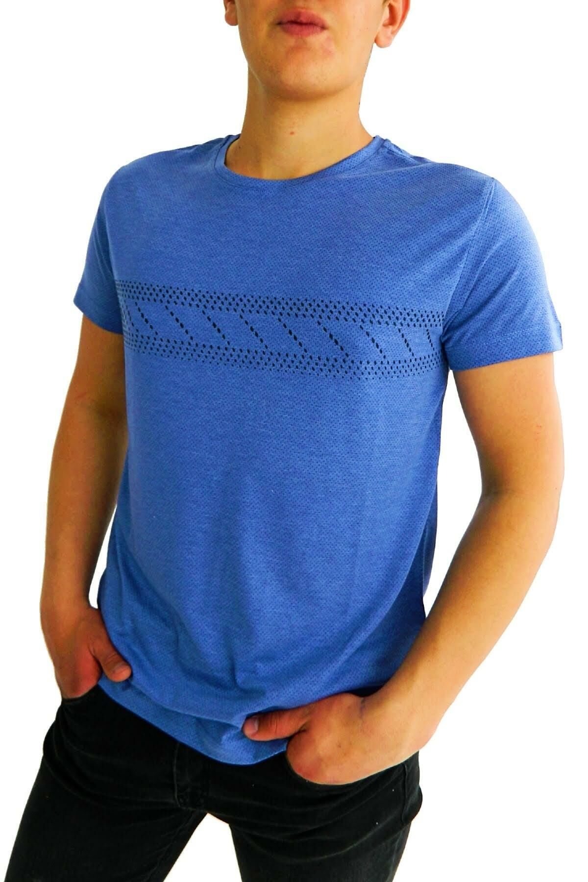 NAYKI ERKEK SIFIR YAKA PANO BASKILI PETEK SÜPREM T-SHİRT 2123 BGL-ST01