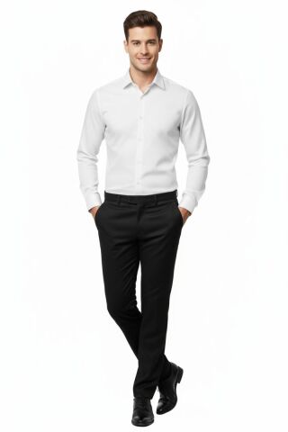 Erkek Silim Fit Armürlü Uzun Kol Gömlek BGL-ST04868 BEYAZ - M