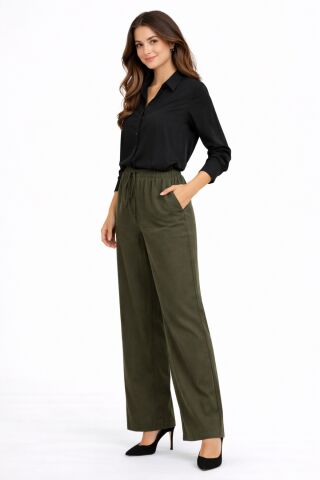 Kadın Lastikli Bol Pantolon BGL-ST04637 HAKİ - M