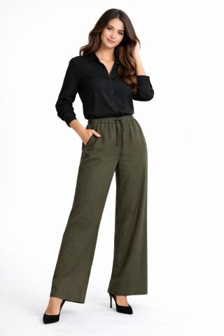 Kadın Lastikli Bol Pantolon BGL-ST04637 HAKİ - M