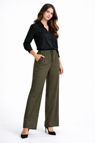 Kadın Lastikli Bol Pantolon BGL-ST04637 HAKİ - M