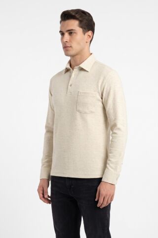 Erkek Gömlek Yaka Cepli Klasik Kalıp Sweatshirt 5304 BGL-ST05540 BEJ - M