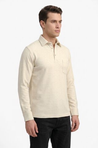 Erkek Gömlek Yaka Cepli Klasik Kalıp Sweatshirt 5304 BGL-ST05540 BEJ - M