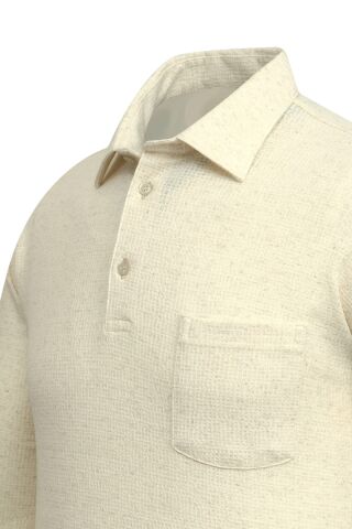 Erkek Gömlek Yaka Cepli Klasik Kalıp Sweatshirt 5304 BGL-ST05540 BEJ - M
