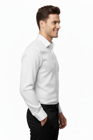 Erkek Silim Fit Armürlü Uzun Kol Gömlek BGL-ST04868 BEYAZ - XL