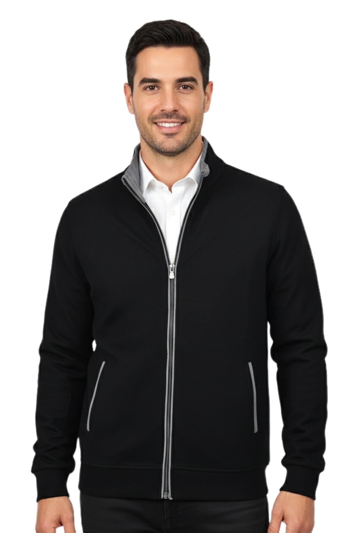 Erkek Spor Hakim Yaka Fermuarlı Hırka Regular Fit BGL-ST04948 SİYAH - 2XL