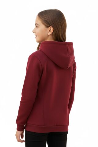 Kız Çocuk Bordo Kapüşonlu Cepli 3 İplik Sweatshirt BGL-ST04998 BORDO - 14 YAŞ