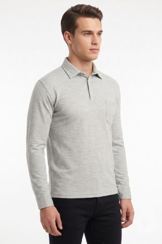 Erkek Gömlek Yaka Cepli Klasik Kalıp Sweatshirt 5304 BGL-ST05540 GRİ - M