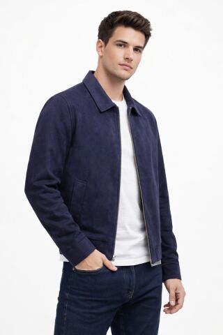 Erkek Siyah Regular Fit Mevsimlik Süet Spor Mont BGL-ST05013 LACİVERT - S