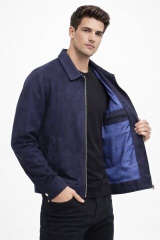 Erkek Siyah Regular Fit Mevsimlik Süet Spor Mont BGL-ST05013 LACİVERT - S