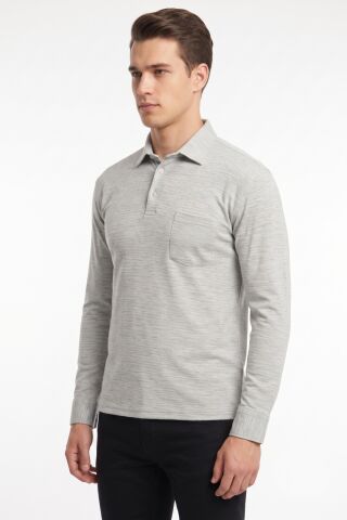 Erkek Gömlek Yaka Cepli Klasik Kalıp Sweatshirt 5304 BGL-ST05540 GRİ - L