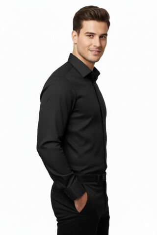 Erkek Silim Fit Armürlü Uzun Kol Gömlek BGL-ST04868 SİYAH - XL