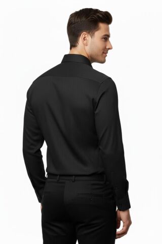 Erkek Silim Fit Armürlü Uzun Kol Gömlek BGL-ST04868 SİYAH - XL