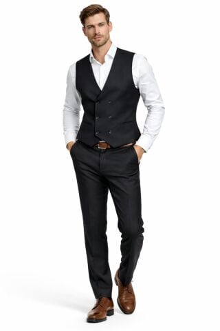 Erkek Silim Fit Yelekli Çift Yırtmaçlı Takım Elbise BGL-ST05327