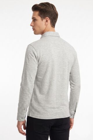 Erkek Gömlek Yaka Cepli Klasik Kalıp Sweatshirt 5304 BGL-ST05540 GRİ - 2XL