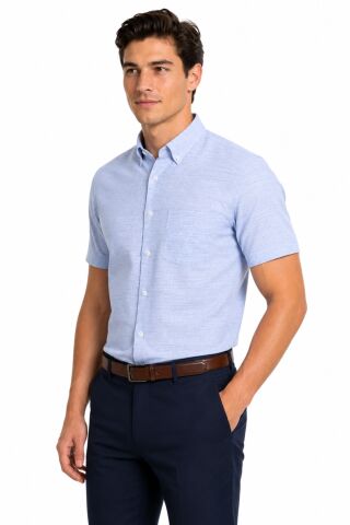 Erkek Pıtırcık Desen Klasik Tek Cepli Uzun Kol Gömlek BGL-ST05571 MAVİ - L