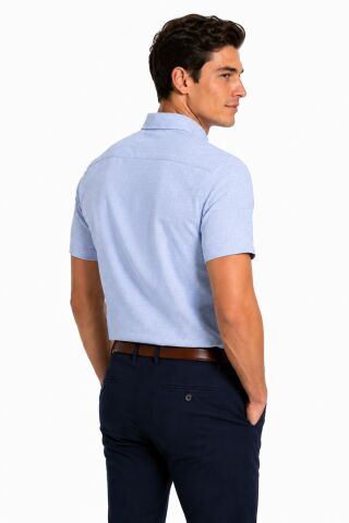 Erkek Pıtırcık Desen Klasik Tek Cepli Uzun Kol Gömlek BGL-ST05571 MAVİ - L