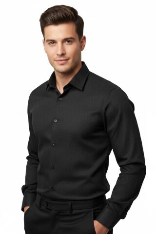 Erkek Silim Fit Armürlü Uzun Kol Gömlek BGL-ST04868 SİYAH - 2XL