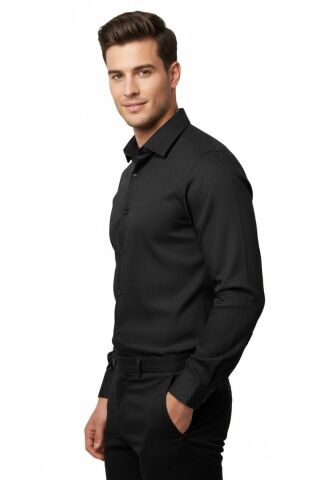 Erkek Silim Fit Armürlü Uzun Kol Gömlek BGL-ST04868 SİYAH - 2XL