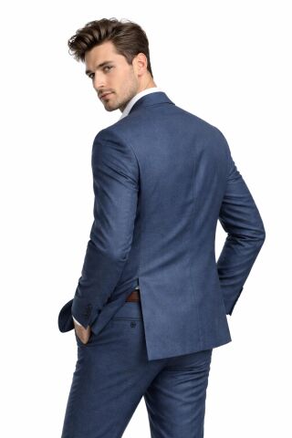 Erkek Silim Fit Yelekli Çift Yırtmaçlı Takım Elbise BGL-ST05327 İNDİGO - 48