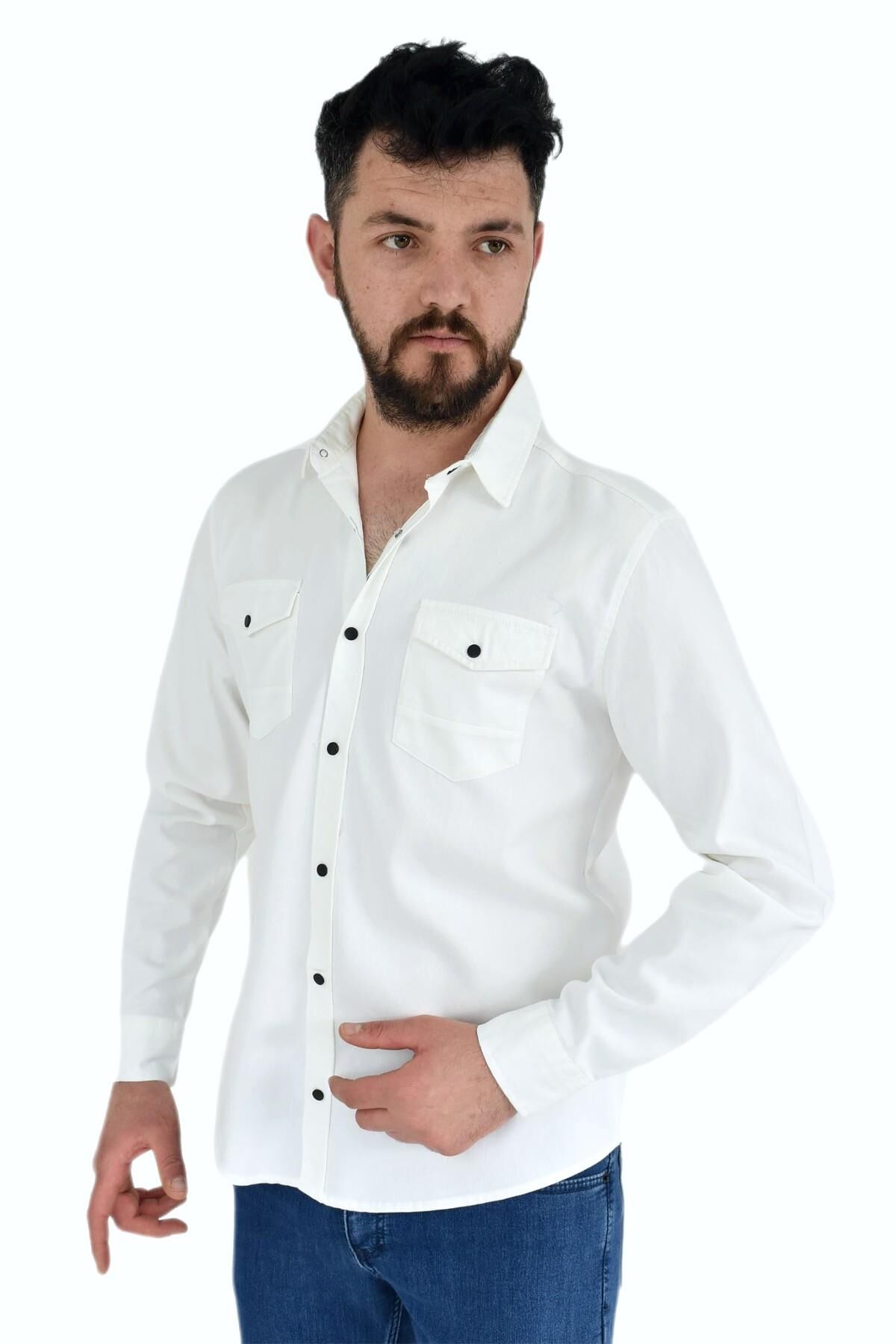 Erkek Spor Gömlek Silim Fit 9821 BGL-ST02720 BEYAZ - L