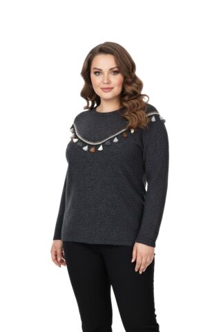 Kadın Yumoş Önü Püsküllü Modelli Bluz BGL-ST05142 ANTRASİT - M