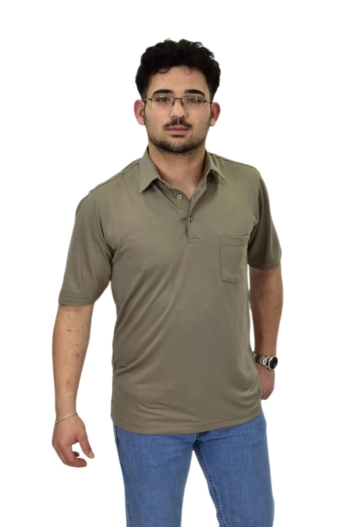 Erkek Gömlek Yaka Tişört T6064 BGL-ST04541 VİZON - 3XL