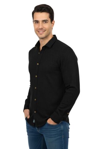 Erkek Spor Silim Fit Dokuma Gömlek BGL-ST04946 SİYAH - XL