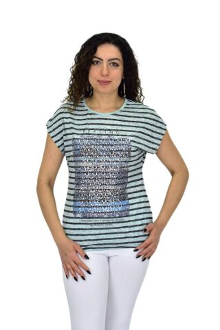 Kadın Kısa Kol Baskılı Bluz BGL-ST04707 ELMA - 2XL