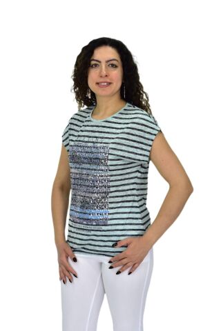 Kadın Kısa Kol Baskılı Bluz BGL-ST04707 ELMA - 2XL