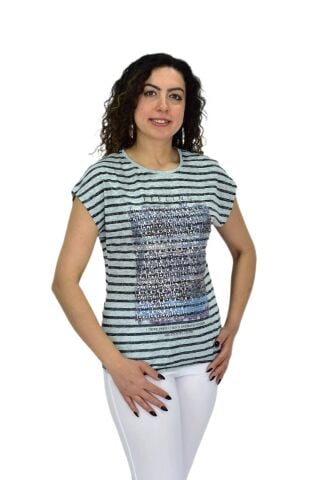 Kadın Kısa Kol Baskılı Bluz BGL-ST04707 ELMA - 2XL