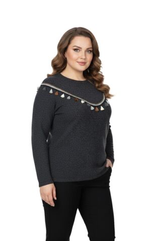 Kadın Yumoş Önü Püsküllü Modelli Bluz BGL-ST05142 ANTRASİT - XL
