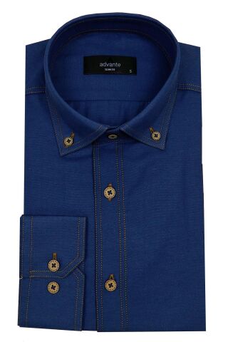 Erkek Slim Fit Gömlek Bgl-st00122 İNDİGO - S