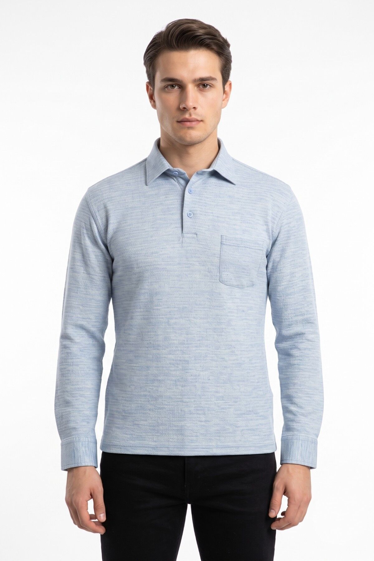 Erkek Gömlek Yaka Cepli Klasik Kalıp Sweatshirt 5304 BGL-ST05540 MAVİ - 2XL