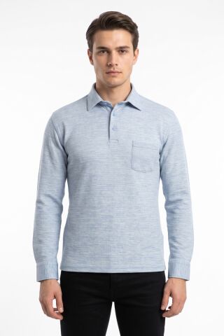Erkek Gömlek Yaka Cepli Klasik Kalıp Sweatshirt 5304 BGL-ST05540 MAVİ - 2XL