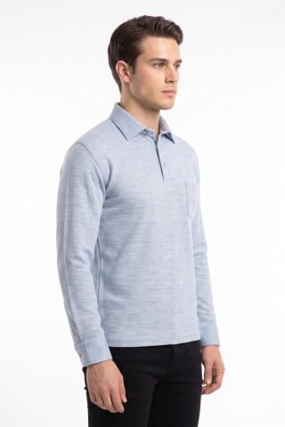 Erkek Gömlek Yaka Cepli Klasik Kalıp Sweatshirt 5304 BGL-ST05540 MAVİ - 2XL