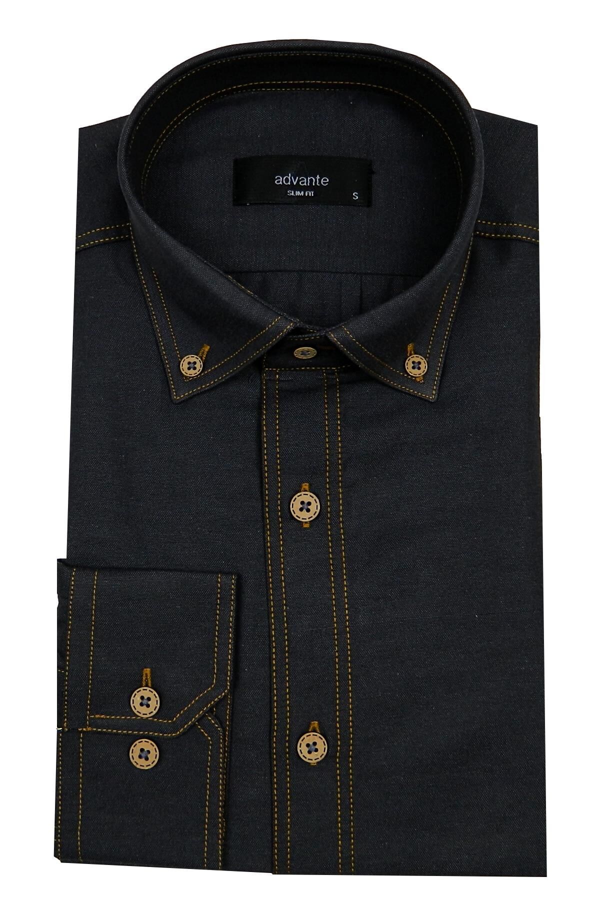 Erkek Slim Fit Gömlek Bgl-st00122 FÜME - S
