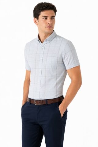 Erkek Ekose Klasik Tek Cepli Kısa Kol Gömlek BGL-ST05570 BORDO - M