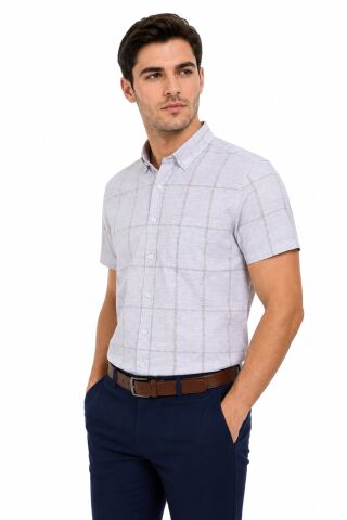 Erkek Ekose Klasik Tek Cepli Kısa Kol Gömlek BGL-ST05570 BORDO - M