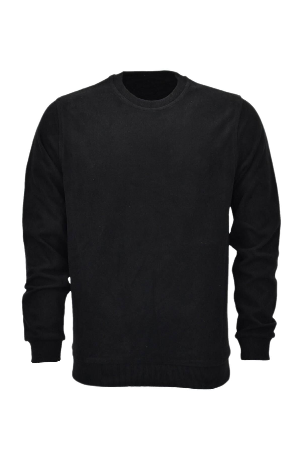 Erkek Sıfır Yaka Sweatshirt  2508 BGL-ST04027 SİYAH - L