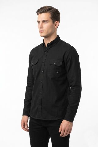 Erkek Spor Likralı Çift Cep Kapaklı Gömlek BGL-ST05467 SİYAH - 2XL